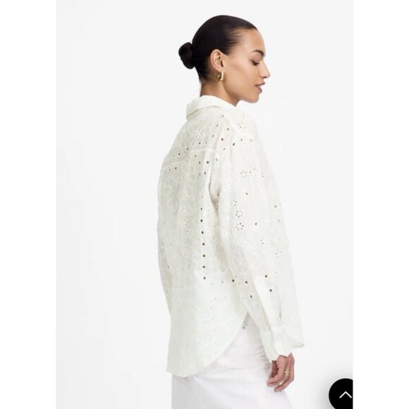 Madewell $148 Embroidered Oversized Button-Up Shirt Blouse White Size S #NU457 - Picture 3 of 15